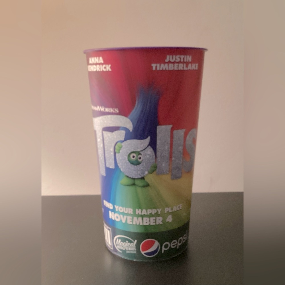 Large collectible plastic movie cup from “TROLLS”premiere